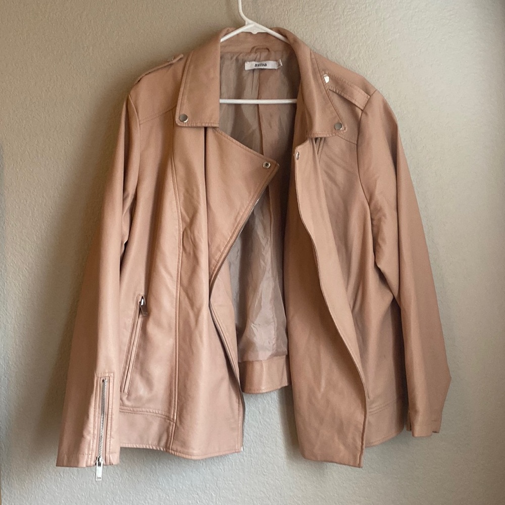 Pretty in Pink JustFab faux leather moto jacket